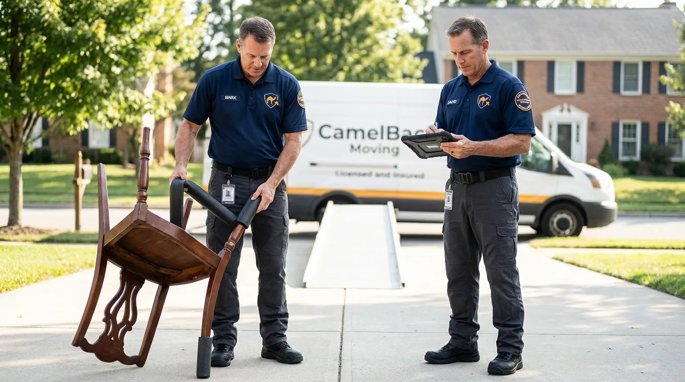 Movers inspecting furniture for damage prevention before loading in Skippack, PA