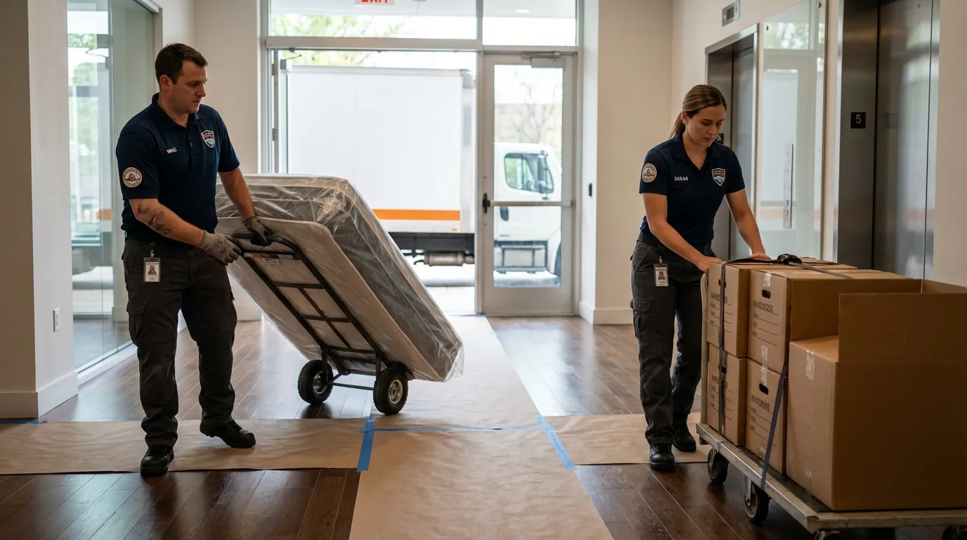 Professional apartment movers loading elevator in Skippack, PA